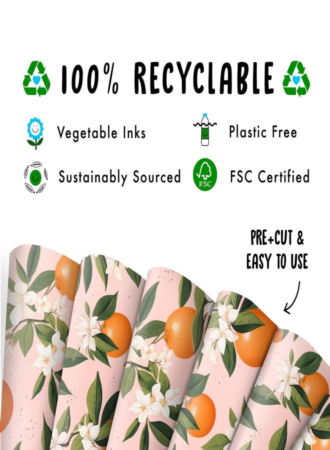 CENTRAL 23 Orange Wrapping Paper - 6 Sheets of Eco Birthday Gift Wrap - Oranges on Branches - Floral - For Kids Men Women - Recyclable - Image 3